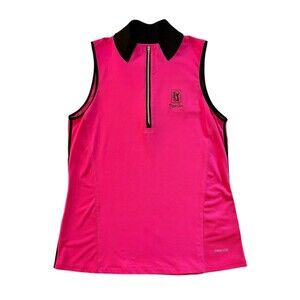 ANNIKA CUTTER & BUCK Pink Sleeveless 1/4 Zip Golf Shirt M Piper Glen CC Logo